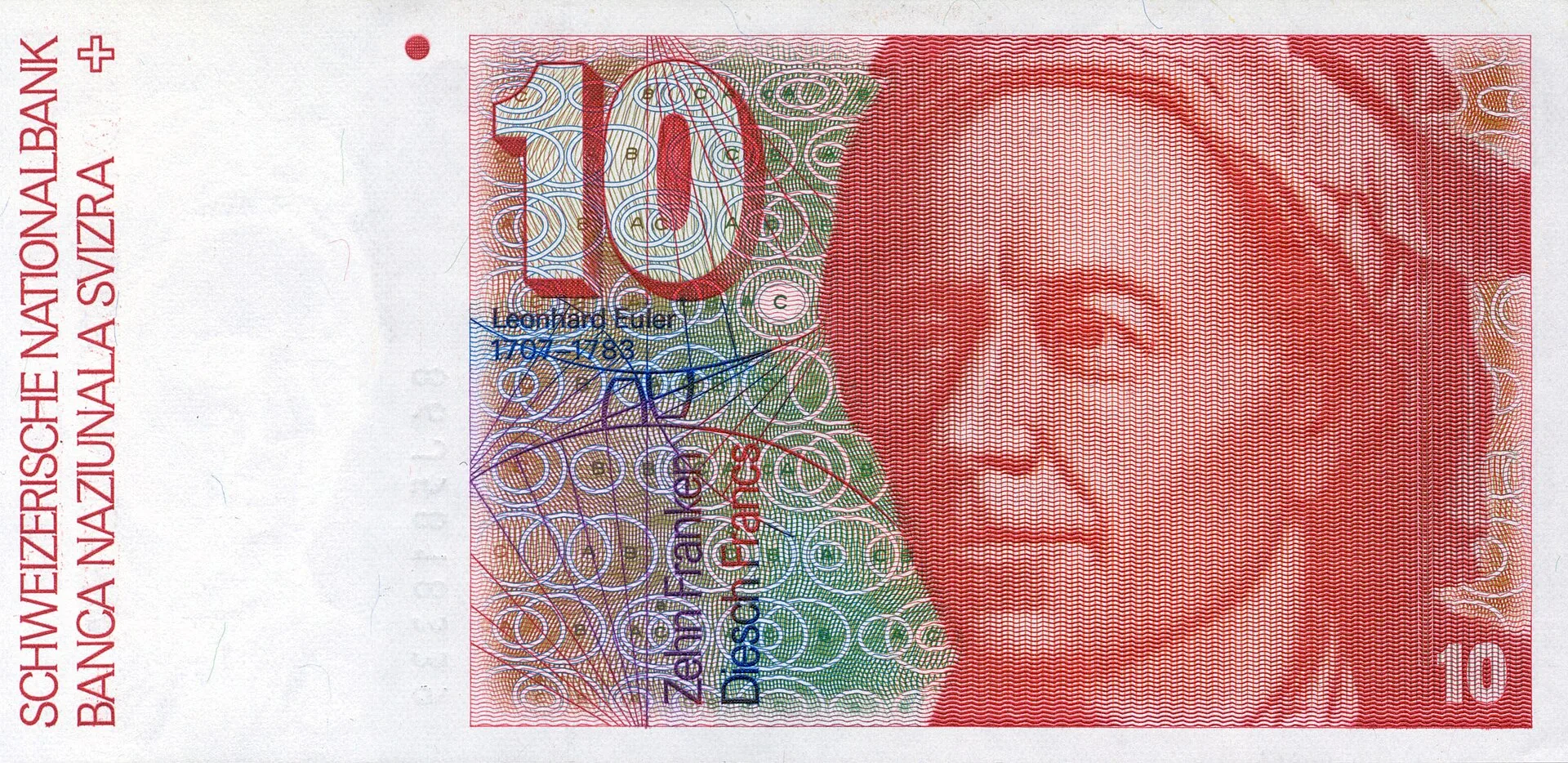 Front of the 10 swiss franc banknote honoring Leonhard Euler.